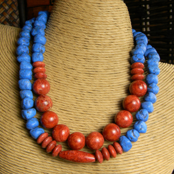 Primitive Red and Blue Choker Necklace