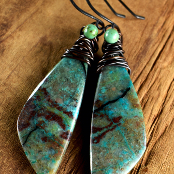 Chrysocolla Earrings, Matched, Blue, Green, Natural Stone, Copper, Western, Tribal Jewelry