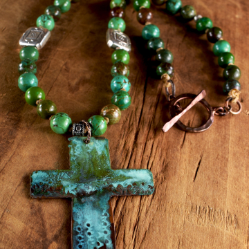 Patina Cross Necklace, Turquoise, Sterling Silver, Southwestern, Tribal, Western Jewelry