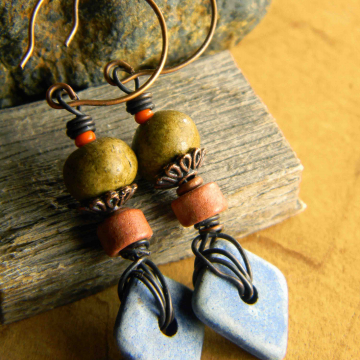 Denim Ceramic Drop Earrings