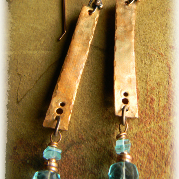 Aqua Fluorite and Copper Stick Earrings
