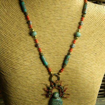 Goddess Pendant Necklace, Pagan, Primitive, Ceramic, Artisan, Tribal Jewelry