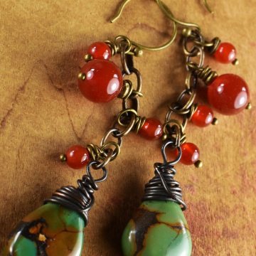 Green Turquoise Carnelian Earrings