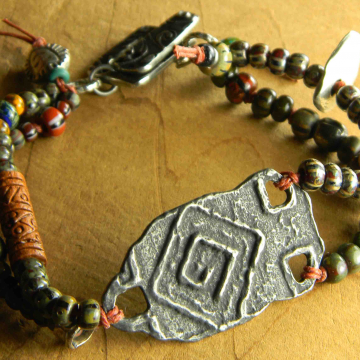 Tribal Beaded Bracelet, African Silver, Yellow, Red, Colorful, Ethnic, Inviciti Bracelet, Tribal Jewelry