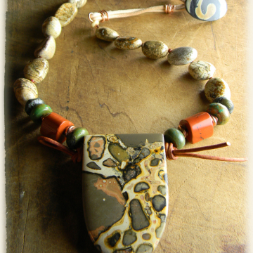 Tribal Jasper Necklace with Leather