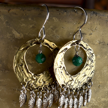 Bronze Malachite Earrings, Western, Boho Southwestern, Native Inspired, Sterling Silver, Chandelier Earrings