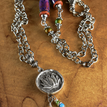 Lotus Pendant Necklace with Mood Beads