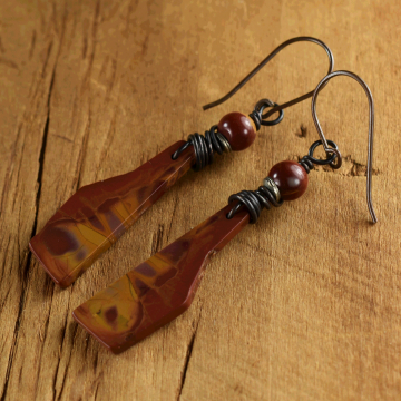 Noreena Jasper Matched Stone Copper Wire Wrapped Earrings: Brick Red Yellow Ochre