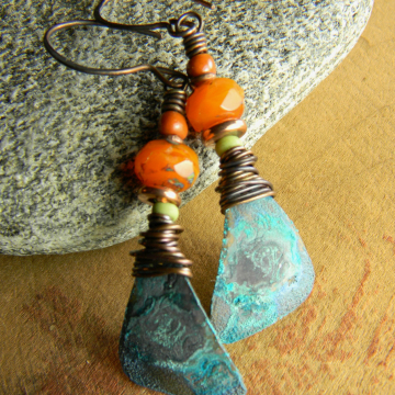 Crusty Blue Green Patina Earrings