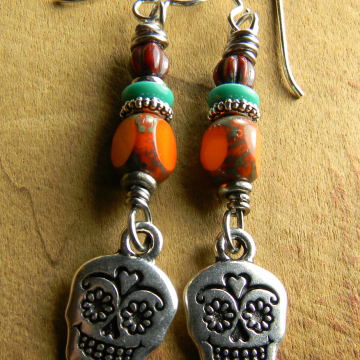 Pewter Sugar Skull Earrings