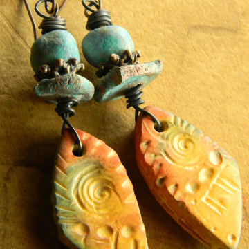 Southwestern Earrings, Rustic Clay Earrings, Artisan Beaded Jewelry, Tribal Jewelry, Santa Fe Earrings