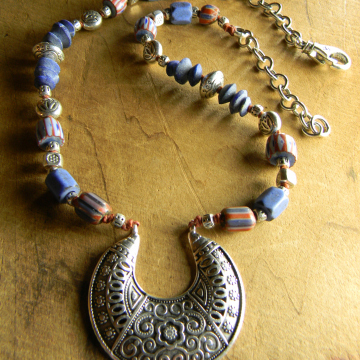 Tribal Choker, African Necklace, Vintage Venetian Beads, Colorful, Tribal Jewelry