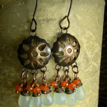 Chalcedony and Carnelian Sunburst Earrings