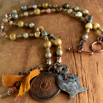 Copper Pendant Necklace, Wild Horse Jasper, Earth Tones, Autumn Colors. Tribal Jewelry